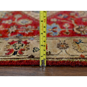 2'7"x12' Fire Brick Red, Karajeh with Geometric Medallions Design, Pure Wool, Hand Knotted, Runner Oriental Rug FWR508104