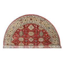 Load image into Gallery viewer, 12&#39;x12&#39; Fire Brick Red, Karajeh with Geometric Medallions Design, Pure Wool, Hand Knotted, Round Oriental Rug FWR508116