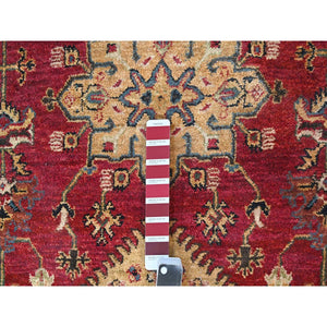 12'x12' Fire Brick Red, Karajeh with Geometric Medallions Design, Pure Wool, Hand Knotted, Round Oriental Rug FWR508116