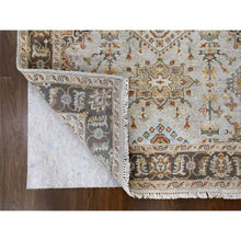 Load image into Gallery viewer, 4&#39;2&quot;x12&#39; Goose Gray, Pure Wool, Hand Knotted, Karajeh Design with Tribal Medallions, Wide Runner Oriental Rug FWR508146