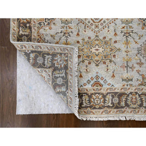 4'2"x12' Goose Gray, Pure Wool, Hand Knotted, Karajeh Design with Tribal Medallions, Wide Runner Oriental Rug FWR508146