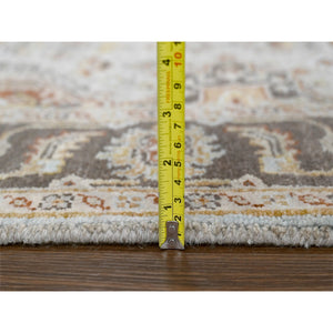 4'2"x12' Goose Gray, Pure Wool, Hand Knotted, Karajeh Design with Tribal Medallions, Wide Runner Oriental Rug FWR508146