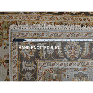 4'2"x12' Goose Gray, Pure Wool, Hand Knotted, Karajeh Design with Tribal Medallions, Wide Runner Oriental Rug FWR508146