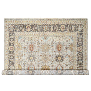 11'9"x11'9" Goose Gray, Hand Knotted, Karajeh Design with Tribal Medallions, Pure Wool, Square Oriental Rug FWR508158