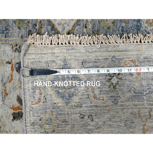 2'6"x25'8" Gainsboro Gray, Hand Knotted Oushak with Floral Motifs, Denser Weave, Pure Wool, XL Runner Oriental Rug FWR508164