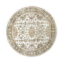 Load image into Gallery viewer, 6&#39;2&quot;x6&#39;2&quot; Goose Gray, Karajeh Design with Tribal Medallions, Pure Wool, Hand Knotted, Round Oriental Rug FWR508206