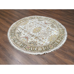 6'2"x6'2" Goose Gray, Karajeh Design with Tribal Medallions, Pure Wool, Hand Knotted, Round Oriental Rug FWR508206