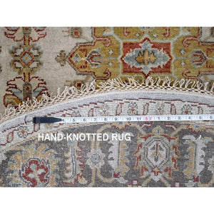 6'2"x6'2" Goose Gray, Karajeh Design with Tribal Medallions, Pure Wool, Hand Knotted, Round Oriental Rug FWR508206