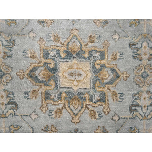 3'1"x5' Medium Gray, Hand Knotted, Karajeh and Geometric Design, Organic Wool, Oriental Rug FWR508212