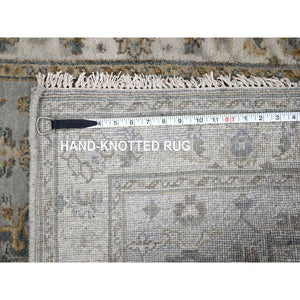 3'1"x5' Medium Gray, Hand Knotted, Karajeh and Geometric Design, Organic Wool, Oriental Rug FWR508212