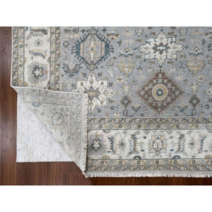 8'x10' Medium Gray, Organic Wool, Hand Knotted, Karajeh and Geometric Design, Oriental Rug FWR508248
