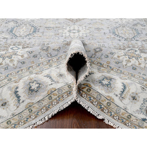 8'x10' Medium Gray, Organic Wool, Hand Knotted, Karajeh and Geometric Design, Oriental Rug FWR508248