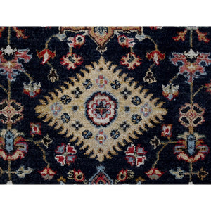2'7"x10'1" Denim Black, Vegetable Dyes, Soft Pile, Organic Wool, Hand Knotted, Karajeh Design with All Over Pattern, Runner Oriental Rug FWR508260