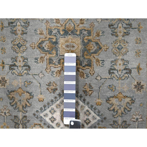 3'1"x5' Medium Gray, 100% Wool, Hand Knotted, Karajeh and Geometric Design, Oriental Rug FWR508284