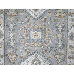 2'8"x5'10" Medium Gray, Karajeh and Geometric Design, Organic Wool, Hand Knotted, Runner Oriental Rug FWR508296
