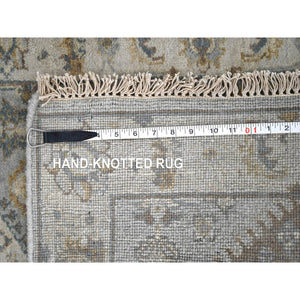 2'8"x5'10" Medium Gray, Karajeh and Geometric Design, Organic Wool, Hand Knotted, Runner Oriental Rug FWR508296