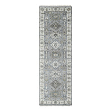 Load image into Gallery viewer, 2&#39;7&quot;x8&#39; Medium Gray, Pure Wool, Hand Knotted, Karajeh and Geometric Design, Runner Oriental Rug FWR508308