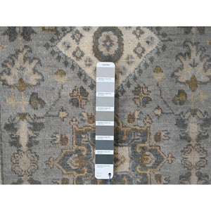 2'7"x8' Medium Gray, Pure Wool, Hand Knotted, Karajeh and Geometric Design, Runner Oriental Rug FWR508308