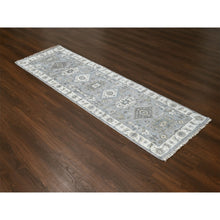 Load image into Gallery viewer, 2&#39;8&quot;x8&#39; Medium Gray, Karajeh and Geometric Design, Pure Wool, Hand Knotted, Runner Oriental Rug FWR508326
