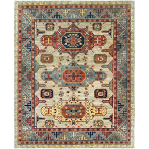 8'x9'9" Sage Green, Armenian Inspired Caucasian Design Natural Dyes, 200 KPSI Extra Soft Wool Hand Knotted, Oriental Rug FWR510000