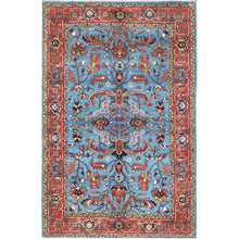 Load image into Gallery viewer, 3&#39;10&quot;x6&#39; Turkish Blue, Afghan Peshawar with All Over Heriz Design, Natural Dyes, Pure Wool, Hand Knotted, Oriental Rug FWR510024