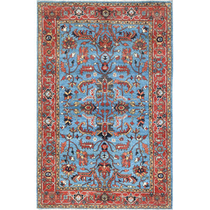 3'10"x6' Turkish Blue, Afghan Peshawar with All Over Heriz Design, Natural Dyes, Pure Wool, Hand Knotted, Oriental Rug FWR510024