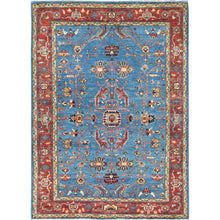 Load image into Gallery viewer, 4&#39;1&quot;x5&#39;8&quot; Steel Blue, Afghan Peshawar with Serapi Heriz Design, Natural Dyes, Soft Wool, Hand Knotted, Oriental Rug FWR510030