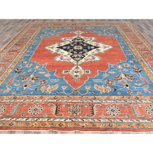 12'x14'7" Imperial Red, Afghan Peshawar with Heriz Design, Natural Dyes, Dense Weave, Extra Soft Wool, Hand Knotted, Oversized Oriental Rug FWR510144