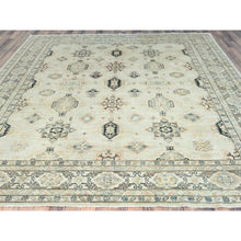 Load image into Gallery viewer, 9&#39;5&quot;x9&#39;8&quot; Cloud Gray, Afghan Super Kazak with Geometric Medallions Design, Natural Dyes, Dense Weave, Pure Wool, Hand Knotted, square, Oriental Rug,Sh85028
 FWR510168
