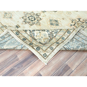 9'5"x9'8" Cloud Gray, Afghan Super Kazak with Geometric Medallions Design, Natural Dyes, Dense Weave, Pure Wool, Hand Knotted, square, Oriental Rug,Sh85028
 FWR510168
