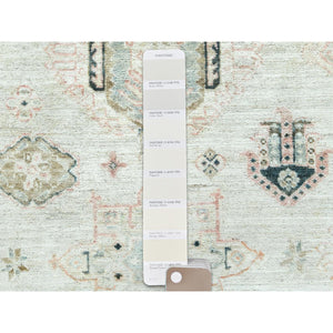 9'5"x9'8" Cloud Gray, Afghan Super Kazak with Geometric Medallions Design, Natural Dyes, Dense Weave, Pure Wool, Hand Knotted, square, Oriental Rug,Sh85028
 FWR510168