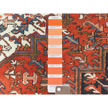 Load image into Gallery viewer, 8&#39;1&quot;x10&#39;9&quot; Tomato Red, Worn Wool, Hand Knotted, Vintage Persian Heriz, Sides and Ends Professionally Secured, cleaned, Oriental Rug FWR510312