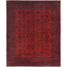 Load image into Gallery viewer, 10&#39;x12&#39;7&quot; Ruby Red, Afghan Andkhoy with Tribal Design, Organic Wool, Hand Knotted Oriental Rug FWR510396