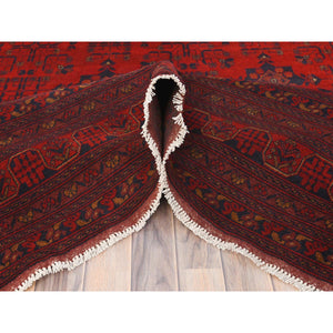 10'x12'7" Ruby Red, Afghan Andkhoy with Tribal Design, Organic Wool, Hand Knotted Oriental Rug FWR510396
