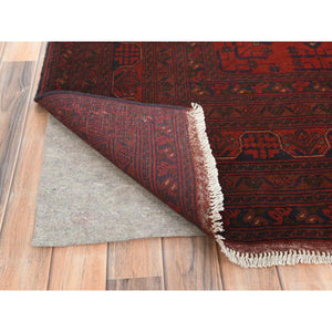8'4"x11'3" Cherry Red, Afghan Andkhoy with Village Design, 100% Wool, Hand Knotted Oriental Rug FWR510402