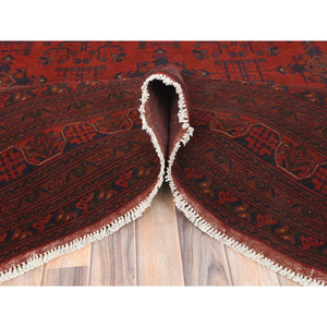 8'4"x11'3" Cherry Red, Afghan Andkhoy with Village Design, 100% Wool, Hand Knotted Oriental Rug FWR510402