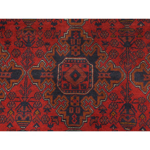8'3"x11'3" Ruby Red, Afghan Andkhoy with Geometric Motif, Extra Soft Wool, Hand Knotted Oriental Rug FWR510456