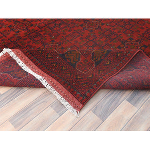 8'2"x11'1" Lipstick Red, Afghan Andkhoy with Geometric Pattern, Natural Wool, Hand Knotted Oriental Rug FWR510462