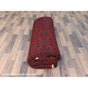 8'2"x11'1" Lipstick Red, Afghan Andkhoy with Geometric Pattern, Natural Wool, Hand Knotted Oriental Rug FWR510462