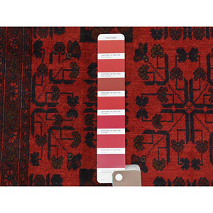 8'2"x11'2" Apple Red, Afghan Andkhoy with Tribal Design, Organic Wool, Hand Knotted Oriental Rug FWR510468