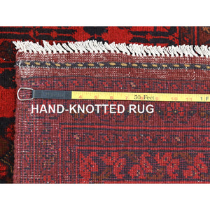 8'2"x11'2" Apple Red, Afghan Andkhoy with Tribal Design, Organic Wool, Hand Knotted Oriental Rug FWR510468