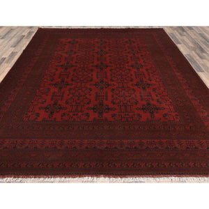 8'2"x11'2" Crimson Red, Afghan Andkhoy with Village Design, 100% Wool, Hand Knotted Oriental Rug FWR510474