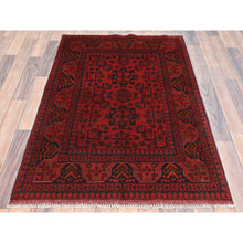Load image into Gallery viewer, 3&#39;4&quot;x5&#39; Candy Red, Afghan Andkhoy with Village Design, 100% Wool, Hand Knotted Oriental Rug FWR510510