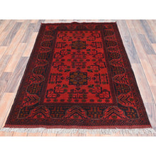 Load image into Gallery viewer, 3&#39;4&quot;x5&#39; Rose Red, Afghan Andkhoy with Geometric Pattern, Pure Wool, Hand Knotted Oriental Rug FWR510516