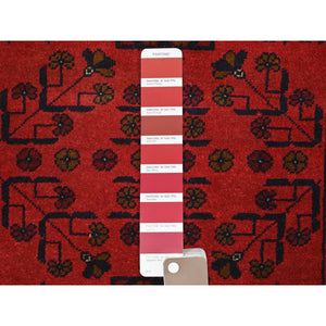 3'4"x5' Rose Red, Afghan Andkhoy with Geometric Pattern, Pure Wool, Hand Knotted Oriental Rug FWR510516
