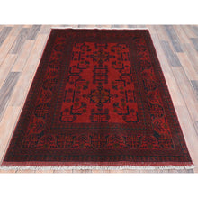 Load image into Gallery viewer, 3&#39;4&quot;x4&#39;10&quot; Candy Red, Afghan Andkhoy with Geometric Motif, Soft Wool, Hand Knotted Oriental Rug FWR510522