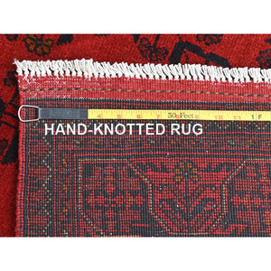 3'4"x4'10" Candy Red, Afghan Andkhoy with Geometric Motif, Soft Wool, Hand Knotted Oriental Rug FWR510522