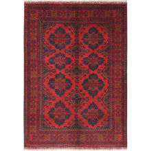 Load image into Gallery viewer, 3&#39;4&quot;x4&#39;8&quot; Lipstick Red, Afghan Andkhoy with Rosette Design, Soft Wool, Hand Knotted Oriental Rug FWR510594