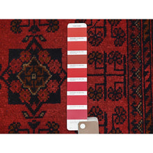 Load image into Gallery viewer, 3&#39;4&quot;x4&#39;10&quot; Ruby Red, Afghan Andkhoy with Village Design, Natural Wool, Hand Knotted Oriental Rug FWR510606