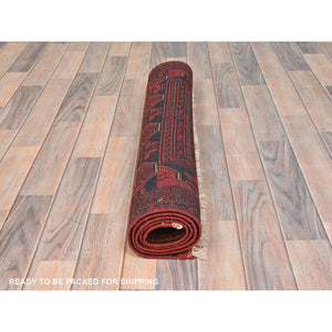 3'4"x4'10" Ruby Red, Afghan Andkhoy with Village Design, Natural Wool, Hand Knotted Oriental Rug FWR510606